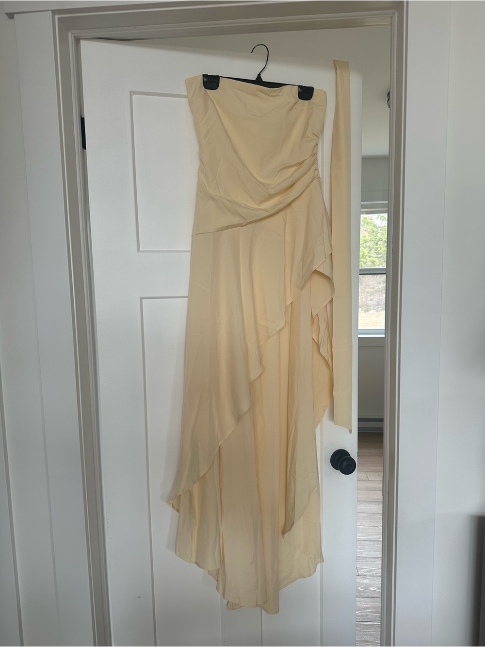 Strapless Cream Cascade Ruffle Evening Dress
